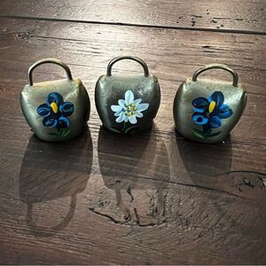 Hand-Painted Floral Vintage Swiss Mini Brass Cow Bells (1950’s)